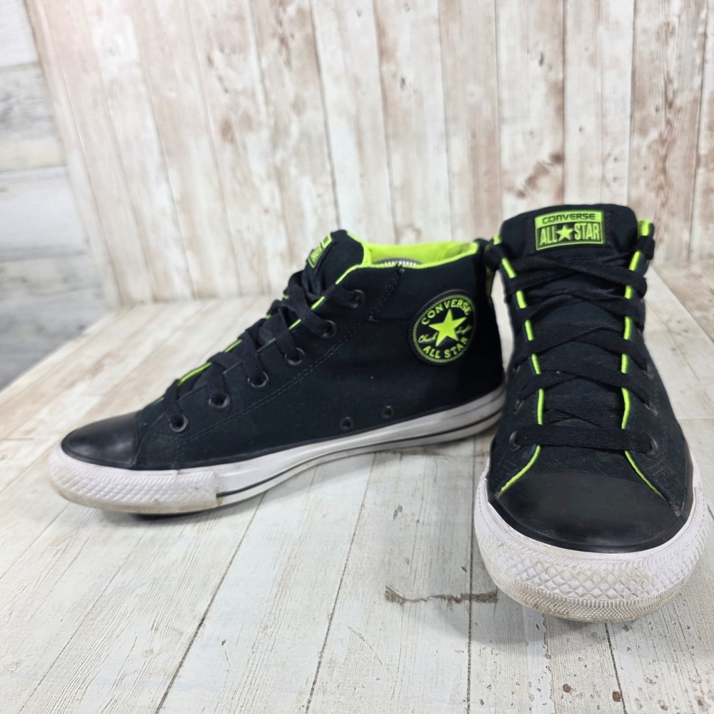 Converse All Star Chuck Taylor Mid Top Sneakers Black Neon Green Men's Size 8 - Picture 5 of 8